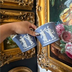 PAIR OF BLUE JASPERWARE DECORATED PLANTERS